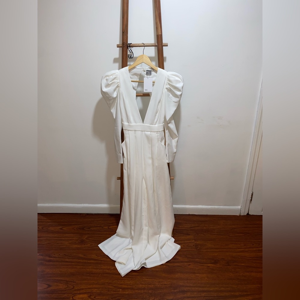 Asos Puff sleeve white long jumpsuit